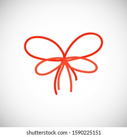 Isolatedred bow. Simple ribbon silhouettel with in scandinavian style. Icon element for ad, logo, background. Vector Illustration