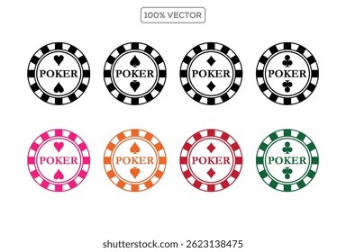 Isola o conjunto de vetores de ícones de fichas de Poker. Símbolo de chip de pôquer Black Casino. Coleção de elementos gráficos de jogo