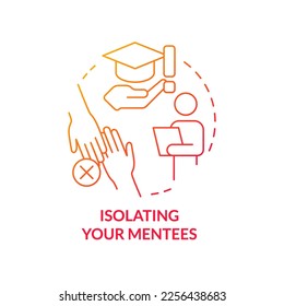 Isolating mentees red gradient concept icon. Ethical issue in mentoring abstract idea thin line illustration. Trainee loneliness. Social distancing. Isolated outline drawing. Myriad Pro-Bold font used
