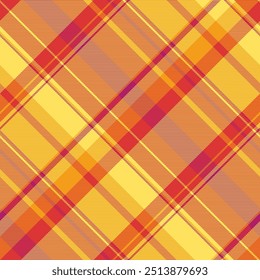 Fondo de aislamiento a cuadros sin costura, Vector de tela a prueba de arte. Textura libre del tartán del modelo de la materia textil en paleta de colores amarillos y rojos.