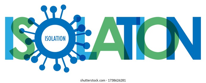 ISOLATION blue and green vector typography banner with virus symbol