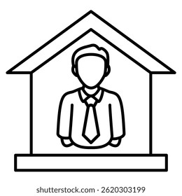 Isolation icon represented by man in home Line style.