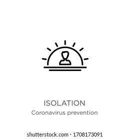 Isolation icon. Thin linear isolation outline icon isolated on white background from Coronavirus Prevention collection. Modern line vector sign, symbol, stroke for web and mobile