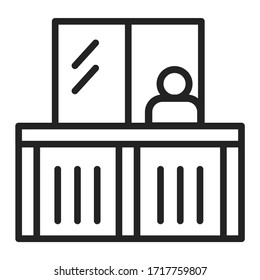 Isolation of people during the COVID-19 pandemic black line icon. Home facade balcony with window. Person are standing on balcony. 