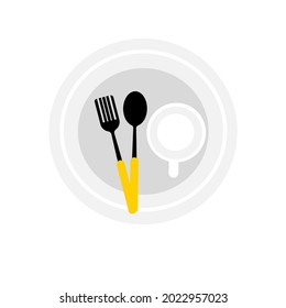 Isolation of a plate, spoon, fork and  water glasses.