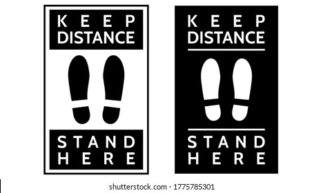Isolation, protection virus, personal boundaries. Social distance. Please stand here. Symbol or foot sign. Vector illustration  icons.