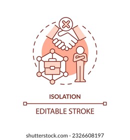 Isolation red concept icon. Lack of communication. Social life. It job. Digital age. Work remotely. Feel lonely abstract idea thin line illustration. Isolated outline drawing. Editable stroke