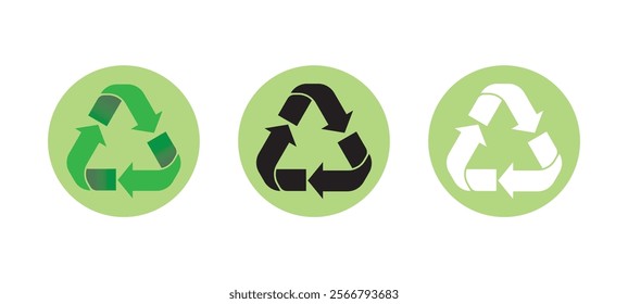 Isolation set of recycle sign symbol illustration vector for stick on packaging of product , Reuse reduce and recycle to reservation environment concept by EPS file.