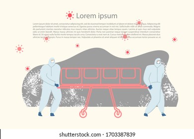 Isolation of sick patients and their transportation to the clinic. Medic during the outbreak of the coronavirus infection. Vector illustration