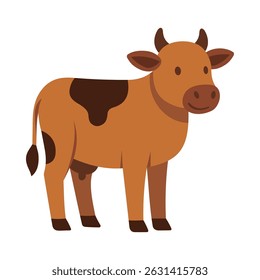 Isolatwd flat vector of a cute brown cow cartoon