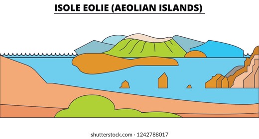 Isole Eolie (Aeolian Islands)  line travel landmark, skyline, vector design. Isole Eolie (Aeolian Islands)  linear illustration. 