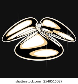 Isoleted 3D vector element in retro-futuristic Y2K style, combining chrome-like surfaces with a glossy gold