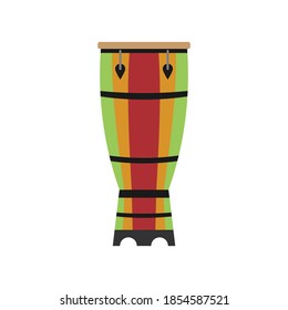 Isoleted colorful drum. Ethnic traditional instrument is used in capoeira and samba music. Atabaque icon in flat design style. Afro brazilian percussion musical instrument in vector.