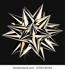 Isoleted vector element in liqud metal, glossy gold. Premium spiked sphere. Decorative 3D composition.