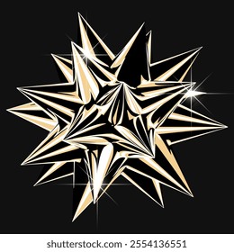 Isoleted vector element in liqud metal, glossy gold. Premium spiked sphere. Decorative 3D composition.