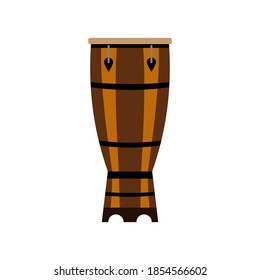 Isoleted wooden drum. Ethnic traditional instrument is used in capoeira and samba music. Atabaque icon in flat design style. Afro brazilian percussion musical instrument in vector.