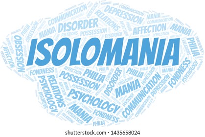 Isolomania word cloud. Type of mania, made with text only.