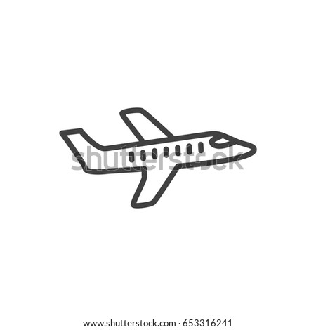 Isolted Aicraft Outline Symbol On Clean Background. Vector Plane Element In Trendy Style.