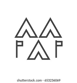 Isolted Camp Outline Symbol On Clean Background. Vector Encampment Element In Trendy Style.