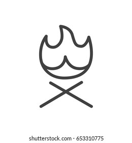 Isolted Campfire Outline Symbol On Clean Background. Vector Bonfire Element In Trendy Style.