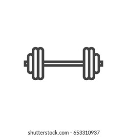 Isolted Dumbbell Outline Symbol On Clean Background. Vector Barbell Element In Trendy Style.