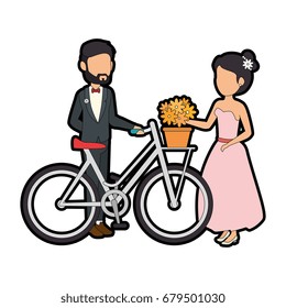 isolted newlywed couple bicycle