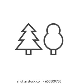 Isolted Tree Outline Symbol On Clean Background. Vector Forest Element In Trendy Style.