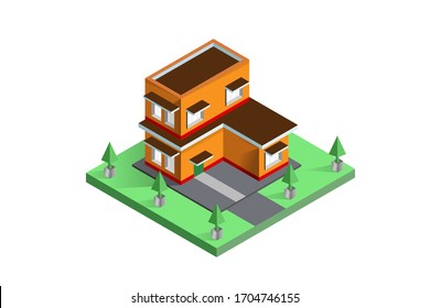 Isomatic orange house two layers isolated on white background