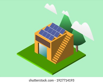 isomatic vector illustration of solar rooftop for residential.