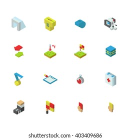Isomatric Color 3d soccer vector icon set on white background