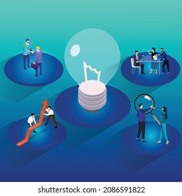 Isomatric Illustration of generating ideas for startup business 