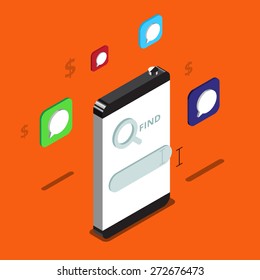Isomatric social media marketting, online advertise concept, chat to sale, Flat 3d design vector illustration