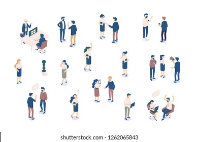 Isomeric business people Vector set isolated on white. Male and female characters. Flat isometric illustration.