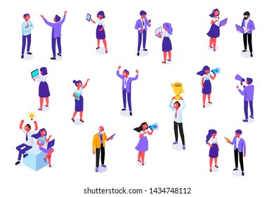 Isomeric business people vector set. Office life, team. Flat vector characters isolated on white background.	
