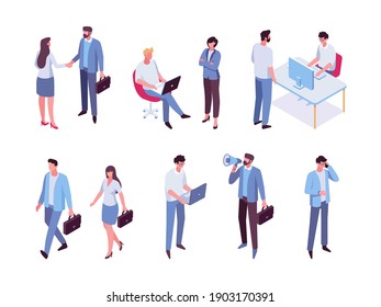 Isomeric business people vector set. Office life. Flat vector characters isolated on white background.