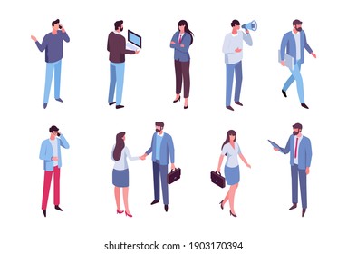 Isomeric business people vector set. Office life. Flat vector characters isolated on white background.