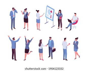 Isomeric business people vector set. Office life. Flat vector characters isolated on white background.