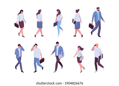  Isomeric business people vector set. Walking people. Flat vector characters isolated on white background.