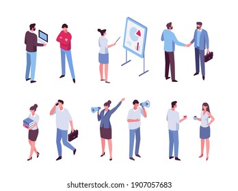 Isomeric business people vector set. Office life. Flat vector characters isolated on white background.