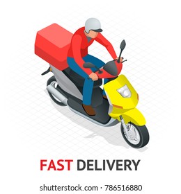 Isomeric fast delivery concept. Delivery scooter. Motorcycle Service.