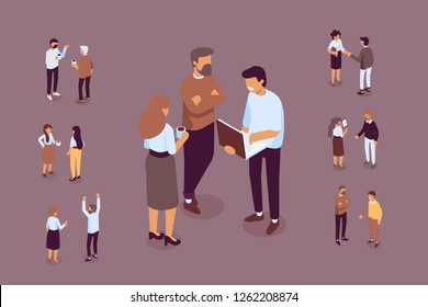 	
Isomeric office people vector set. Office life. Flat vector characters isolated on white background.