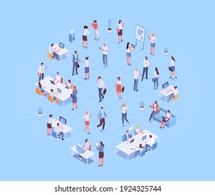 Isomeric office people vector set. Office life. Business people, Teamwork. Vector characters isolated on background.	