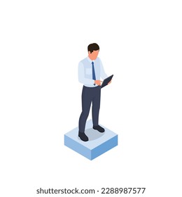 Isomeric office people vector set. Office life. Optimizing technology. Flat vector character isolated on white background.