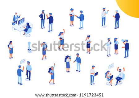 Isomeric office people vector set. Office life. Flat vector characters isolated on white background.