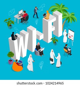 Isomeric Wi-Fi concept. Web site, Computer, Online, Network, Technology, Internet marketing, Social media. Vector illustration
