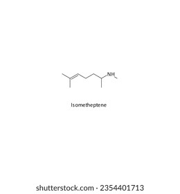 Isometheptene flat skeletal molecular structure α1 agonist drug used in tension headache treatment. Vector illustration.