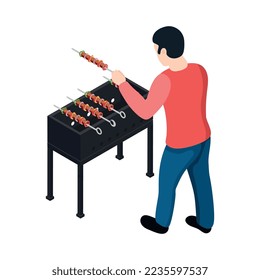 Isomatische Bq Grill-Picknick-Komposition mit isolierten Symbolen auf unscharfem Hintergrund, Vektorgrafik