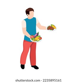 Composición de picnic de parrilla bq isométrica con iconos aislados en la ilustración vectorial de fondo en blanco