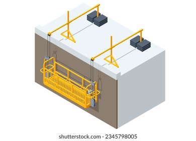Isometic Construction Gondola. A gondola is a platform cradle suspended from the top of a building or high wall and can be raised or lowered with the aid of two drive motor units.