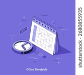 Isometrci vector illustration with office timetable calendar event scheduling for efficient time management. Business schedule planning and organization.